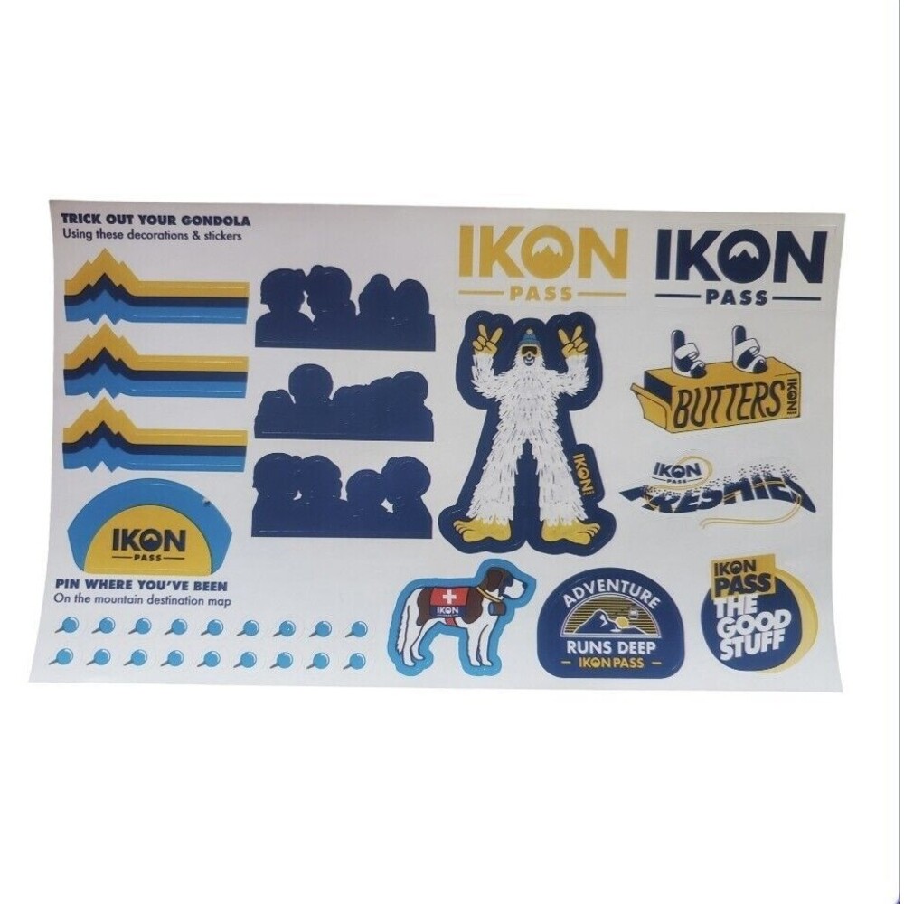 IKON Pass Sticker Sheet 8.5" x 5.5"  Multicolor Snowboard Ski Decal Sheet Set